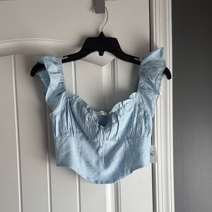 Altar'd State Sky Blue Ruffled Crop Top
